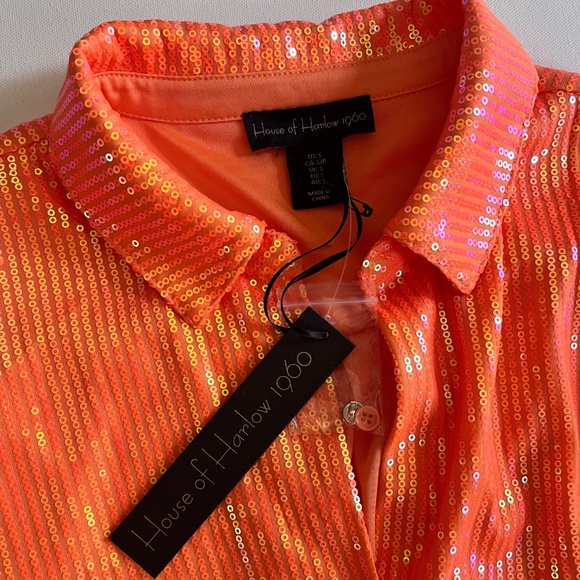 House of Harlow 1960 Orange Sequin Wrap Mini Dress NWT Size Small - Picture 4 of 6